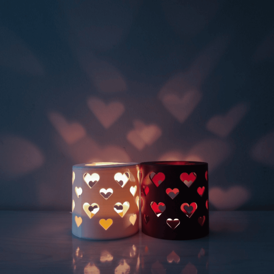 Aşk ışığı kalpli mumluk